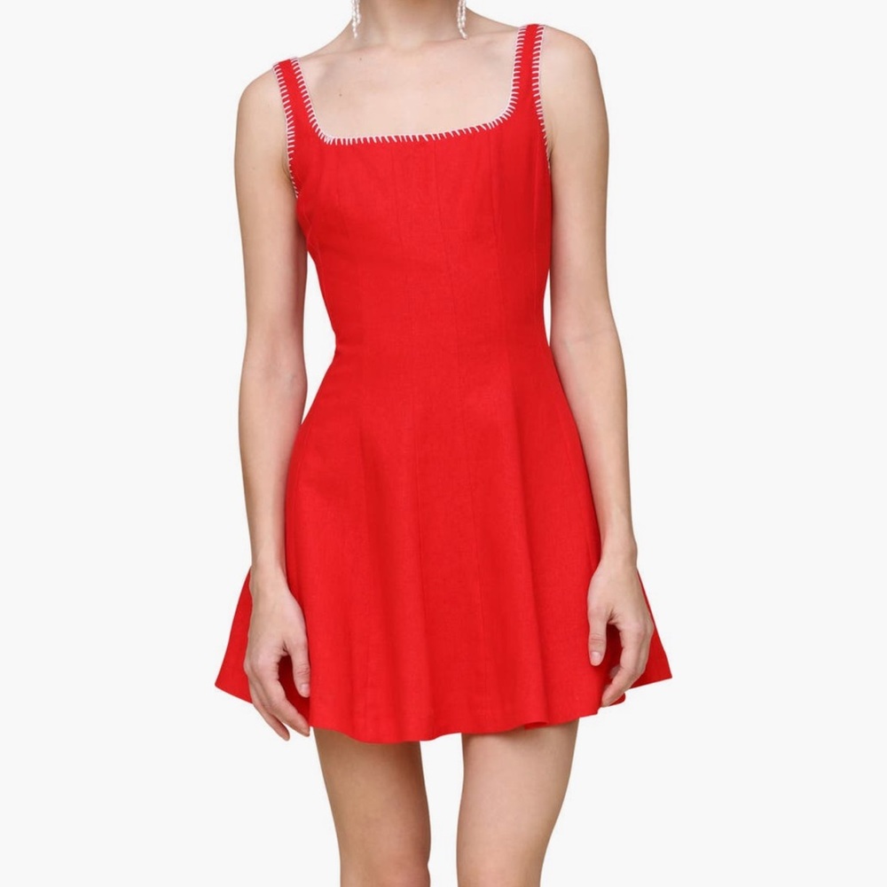Avec Les Filles Red Mini Dress with White Stitching